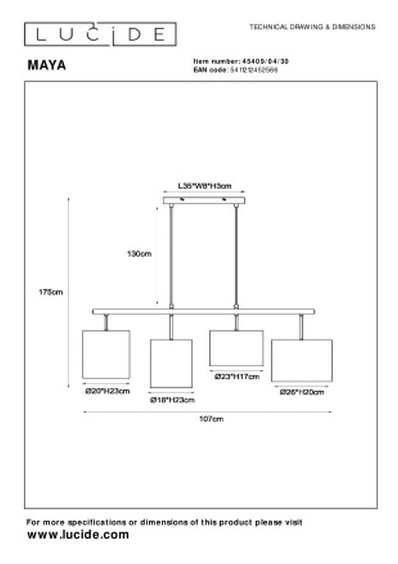 Lucide MAYA - Závesné svietidlo - 4xE27 - Čierne